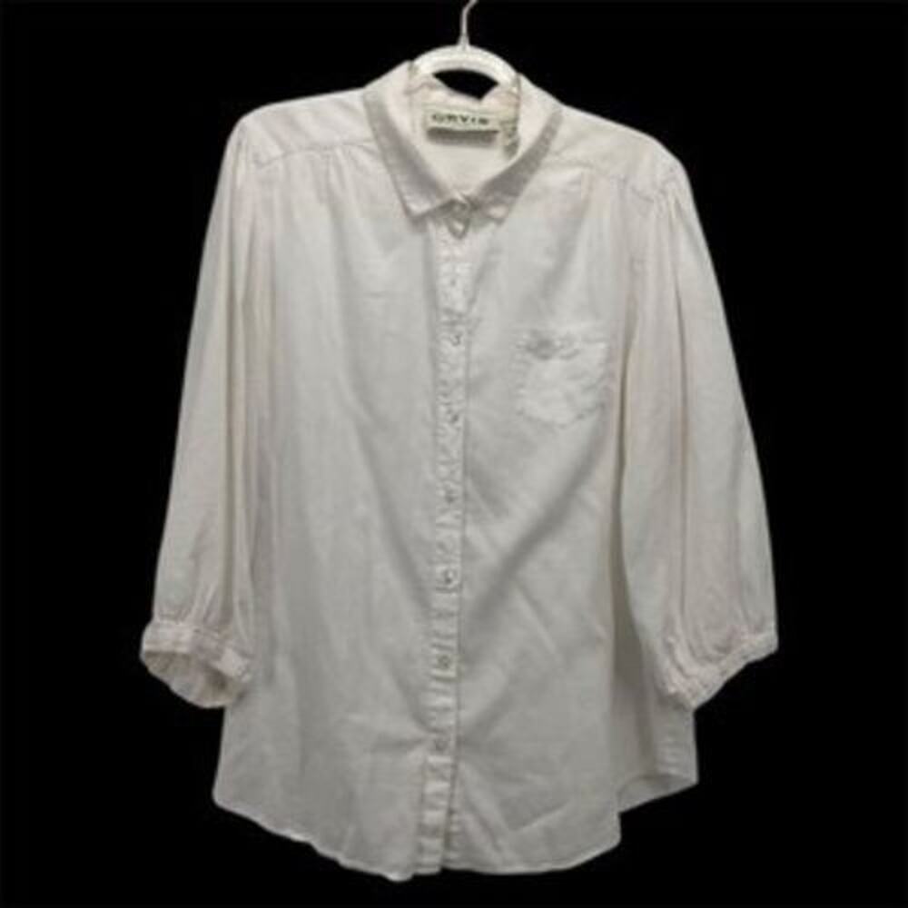 Orvis Shirt M White Long Sleeve Button Down Cotton Pocket Lightweight Casual